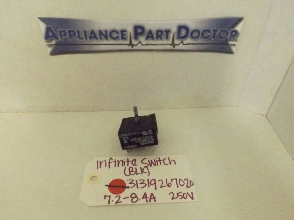 WHIRLPOOL STOVE 31319267020 INFINITE SWITCH 7.2-8.4A 250V (BLACK) USED WHIRLPOOL STOVE 31319267020 INFINITE SWITCH 7.2-8.4A 250V (BLACK) USED